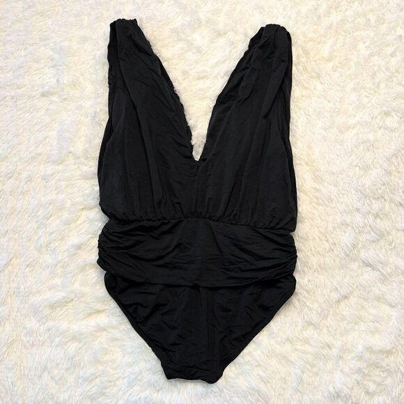 Vince Camuto Black Cruise Draped V-Neck Plunge Swimsuit - Picture 4 of 10